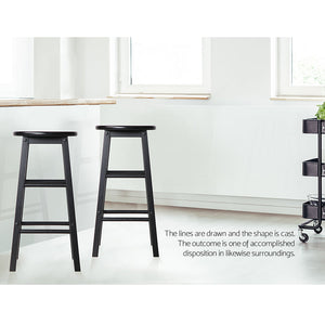 Artiss Set Of 2 Beech Wood Backless Bar Stools - Black