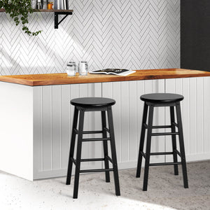 Artiss Set Of 2 Beech Wood Backless Bar Stools - Black