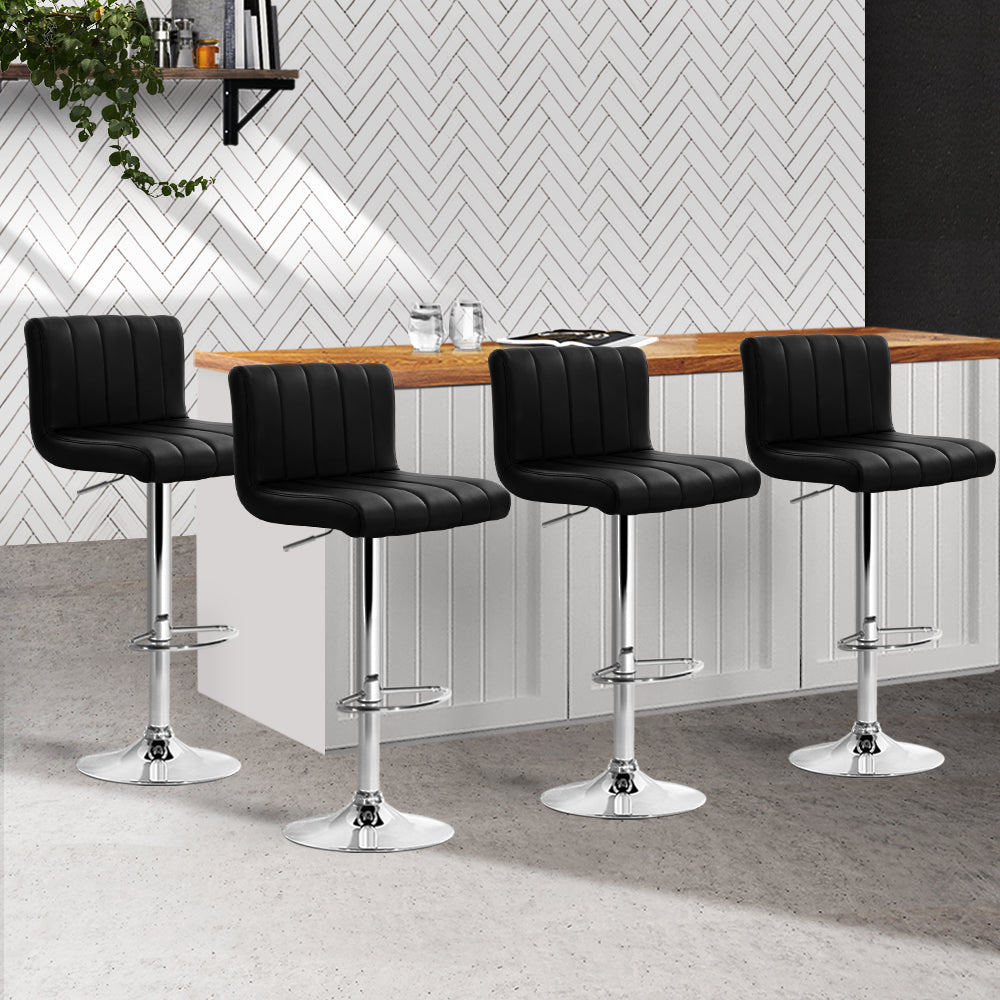 Artiss Set Of 4 Line Style Pu Leather Bar Stools - Black