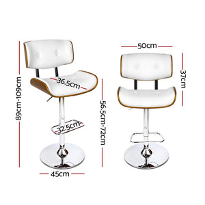 Artiss Wooden Gas Lift Bar Stool - White And Chrome