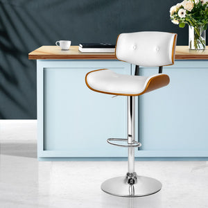 Artiss Wooden Gas Lift Bar Stool - White And Chrome