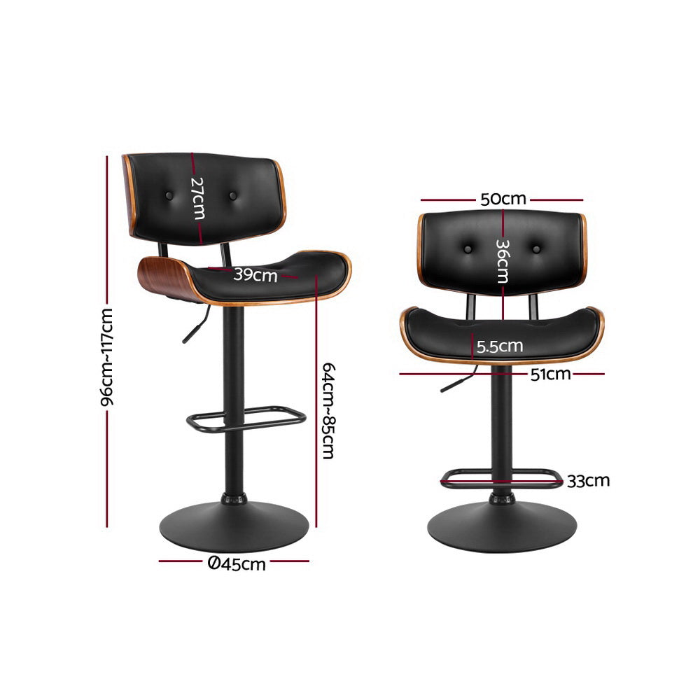 Artiss Set Of 4 Kitchen Bar Stools Gas Lift Chairs Swivel Barstool Leather Black