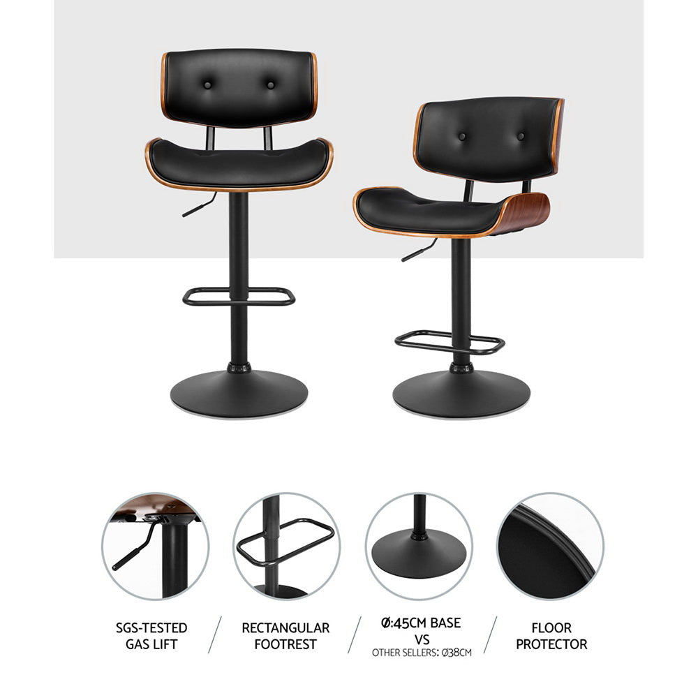 Artiss Set Of 4 Kitchen Bar Stools Gas Lift Chairs Swivel Barstool Leather Black
