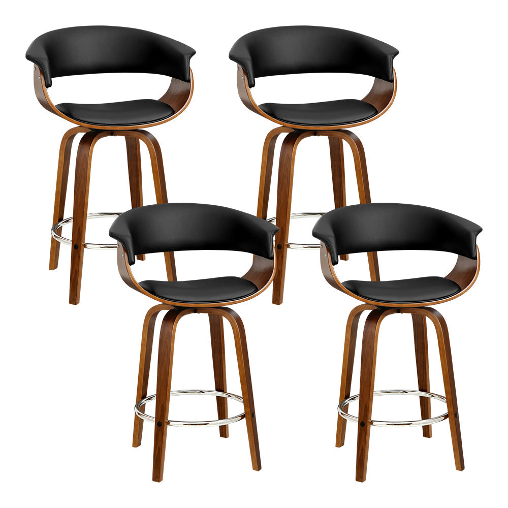 Artiss Set Of 4 Swivel Pu Leather Bar Stool - Wood And Black