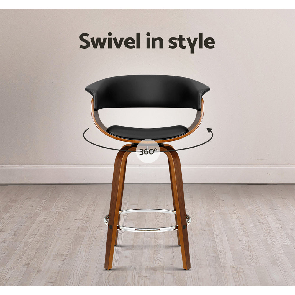 Artiss Set Of 4 Swivel Pu Leather Bar Stool - Wood And Black