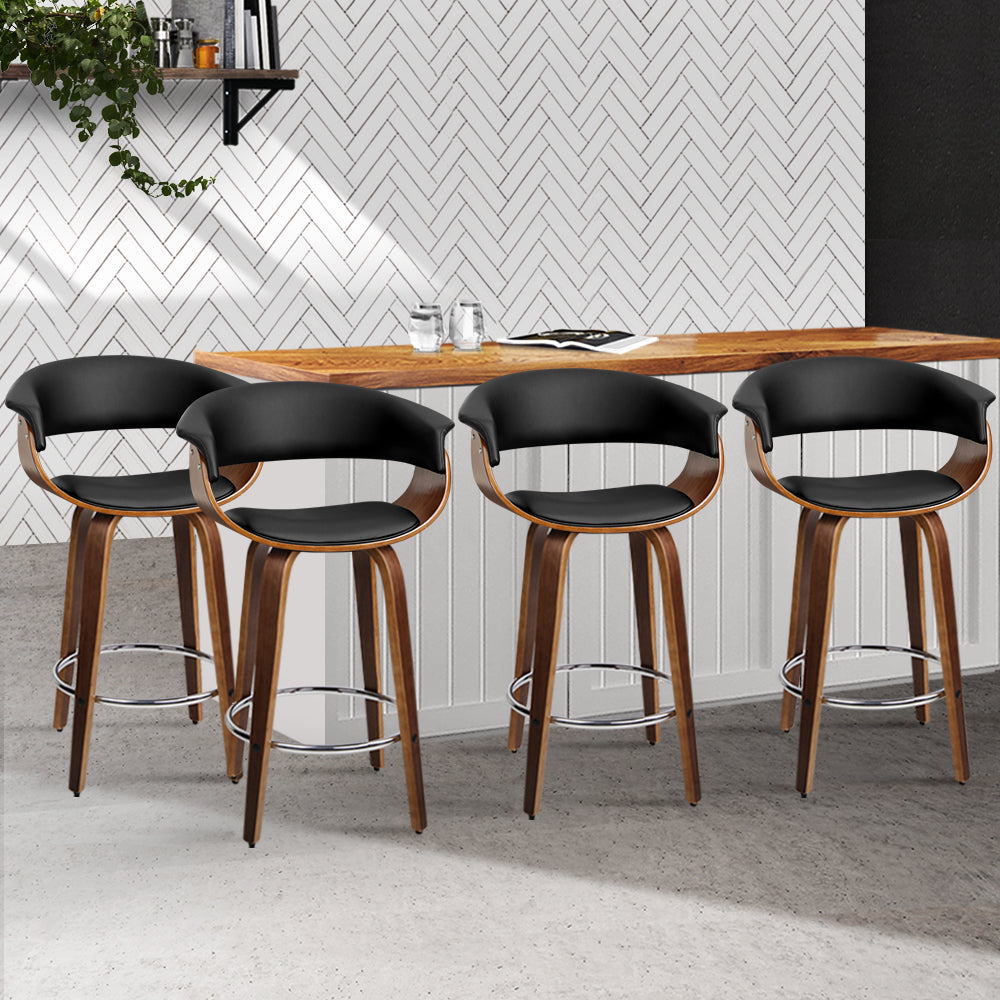 Artiss Set Of 4 Swivel Pu Leather Bar Stool - Wood And Black