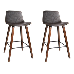 Artiss Set Of 2 Pu Leather Bar Stools Square Footrest - Wood And Brown