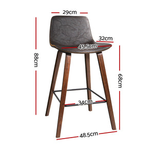 Artiss Set Of 2 Pu Leather Bar Stools Square Footrest - Wood And Brown