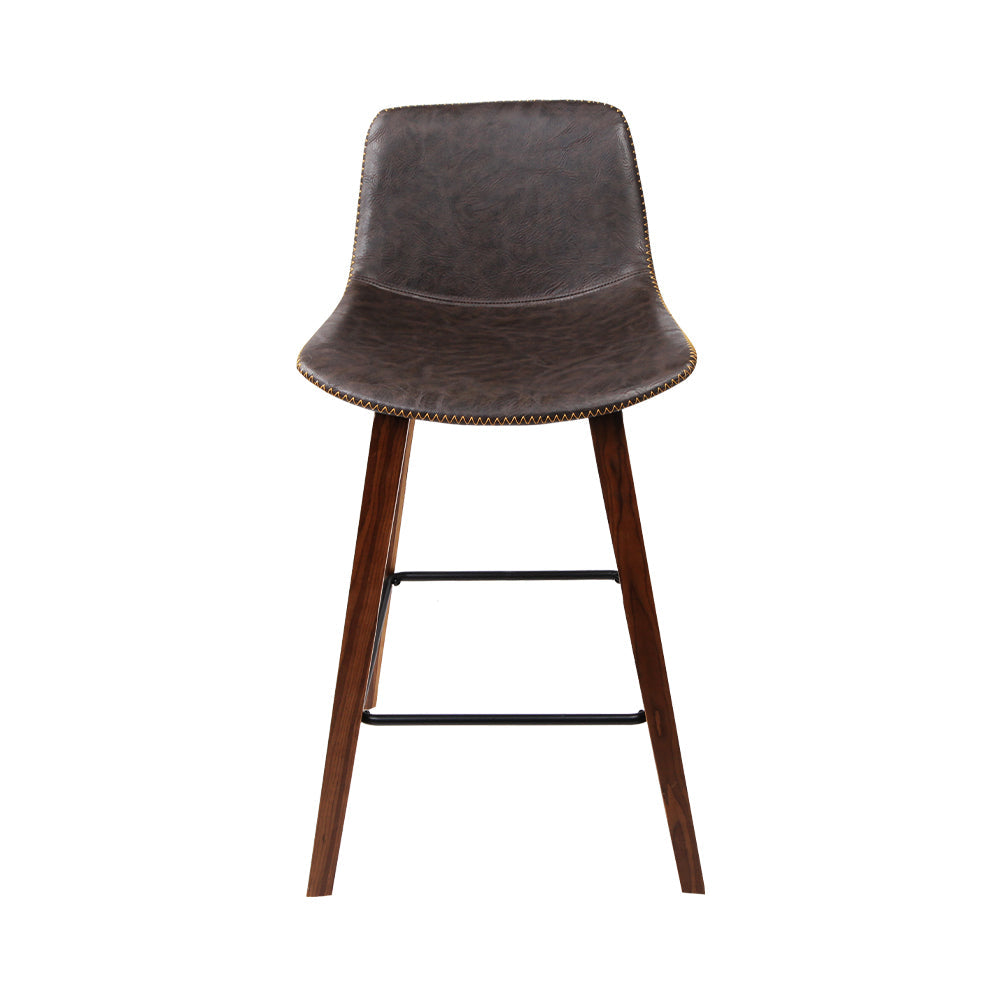 Artiss Set Of 2 Pu Leather Bar Stools Square Footrest - Wood And Brown