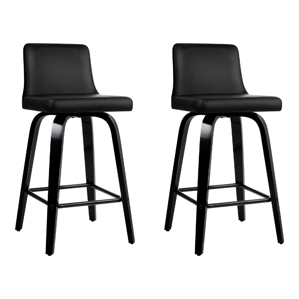 Artiss Set Of 2 Wooden Pu Leather Bar Stool - Black