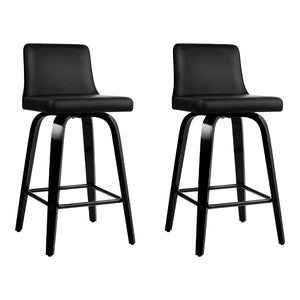 Artiss Set Of 2 Wooden Pu Leather Bar Stool - Black