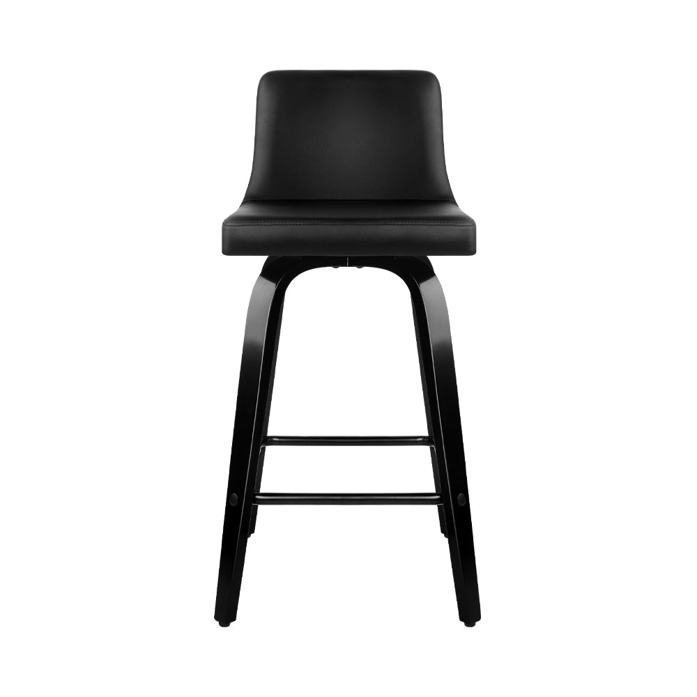 Artiss Set Of 2 Wooden Pu Leather Bar Stool - Black