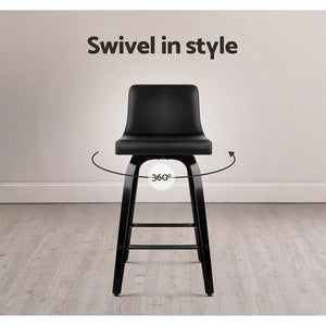 Artiss Set Of 2 Wooden Pu Leather Bar Stool - Black