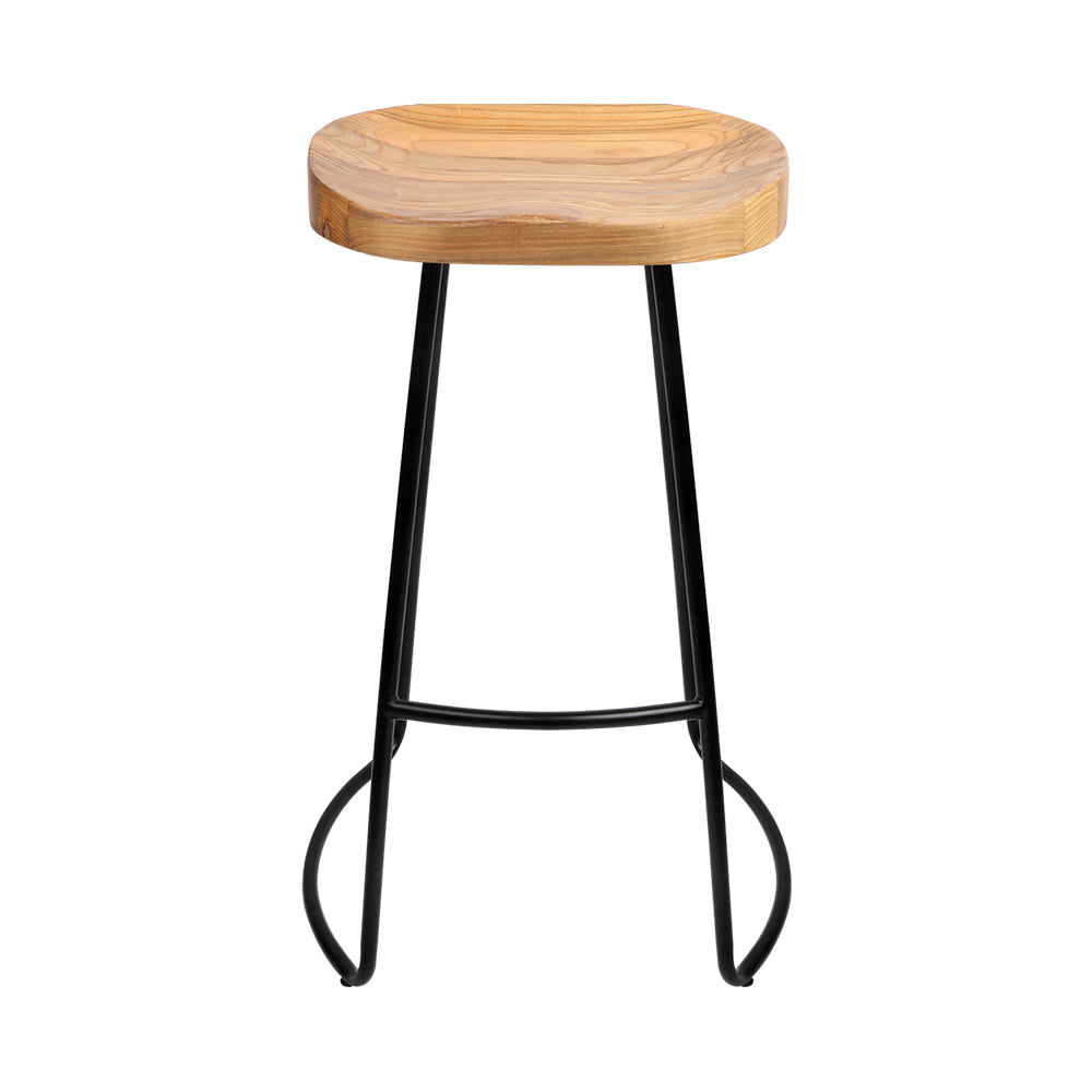 Artiss Set Of 2 Elm Wood Backless Bar Stools 75Cm - Black And Light Natural