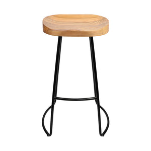 Artiss Set Of 2 Elm Wood Backless Bar Stools 75Cm - Black And Light Natural