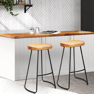 Artiss Set Of 2 Elm Wood Backless Bar Stools 75Cm - Black And Light Natural