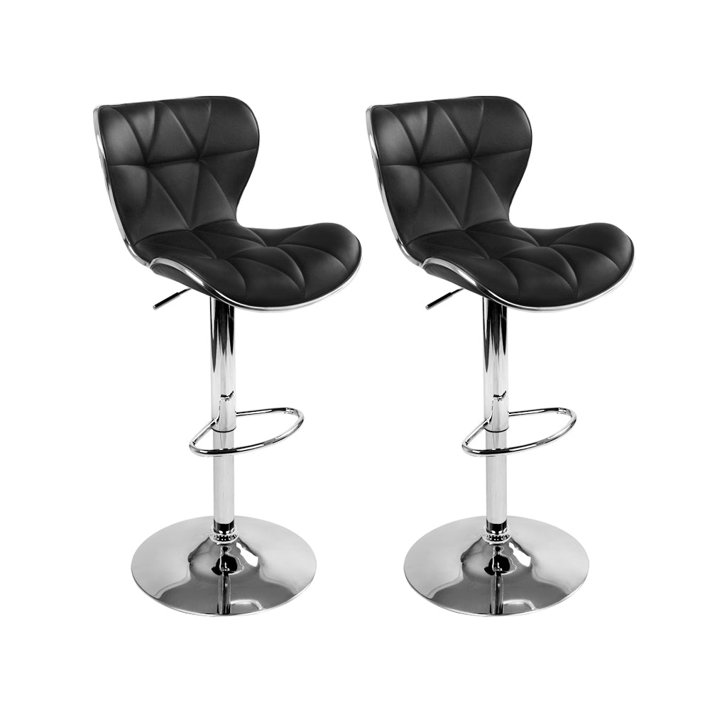 Artiss Set Of 2 Pu Leather Patterned Bar Stools - Black And Chrome