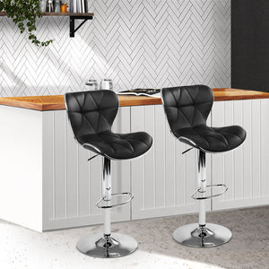 Artiss Set Of 2 Pu Leather Patterned Bar Stools - Black And Chrome