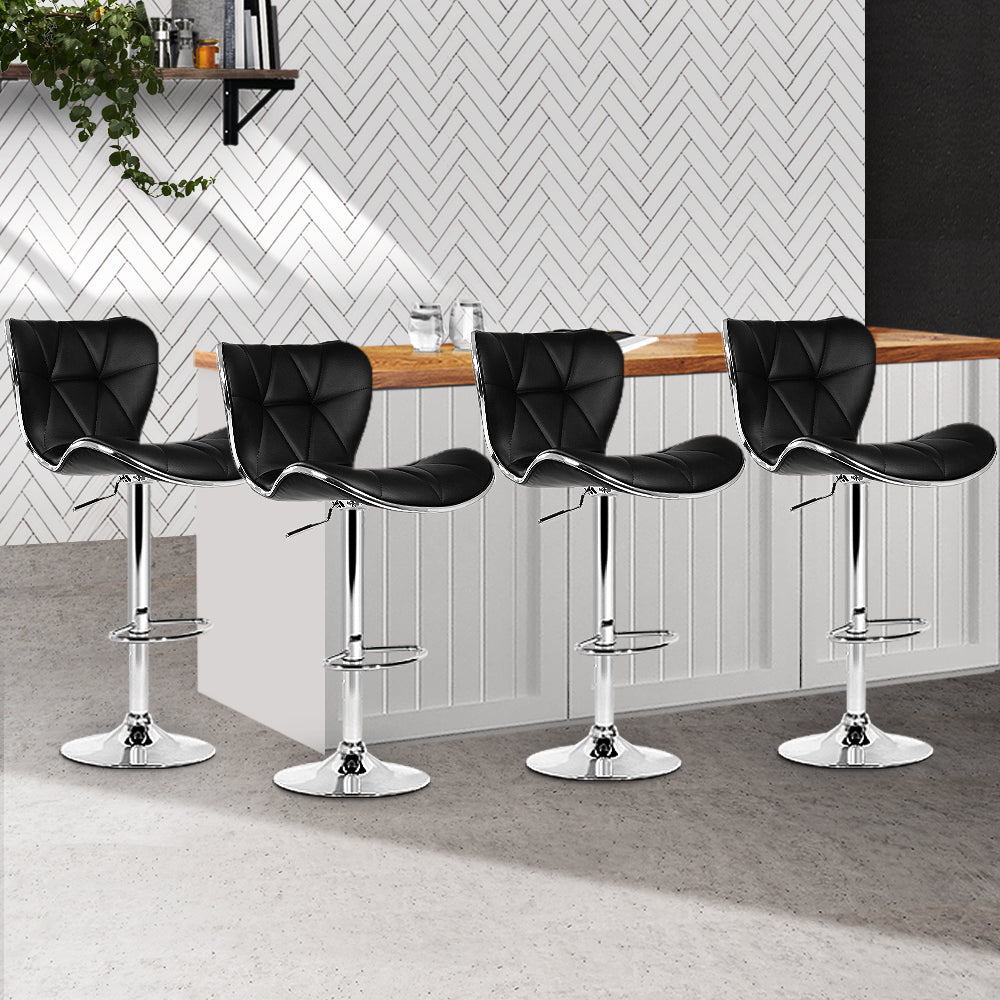 Artiss Set Of 4 Pu Leather Patterned Bar Stools - Black And Chrome