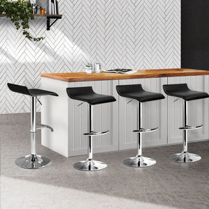 Artiss Set Of 4 Pu Leather Wave Style Bar Stools - Black