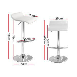 Artiss Set Of 2 Pu Leather Wave Style Bar Stools - White