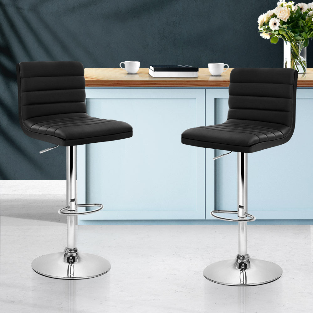 Artiss Set Of 2 Pu Leather Bar Stools Padded Line Style - Black