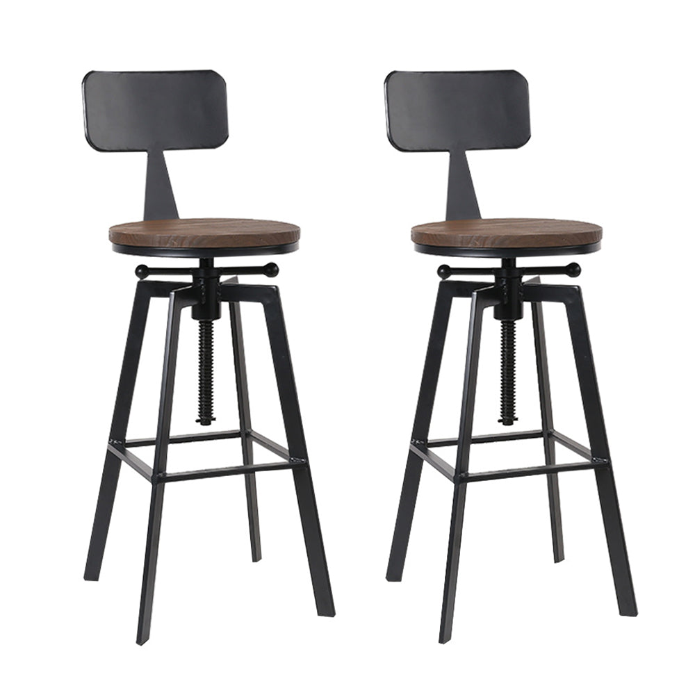 Artiss Set Of 2 Rustic Industrial Style Metal Bar Stool - Black And Wood