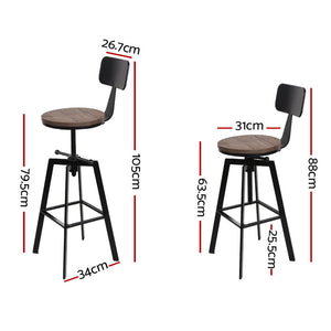 Artiss Set Of 2 Rustic Industrial Style Metal Bar Stool - Black And Wood