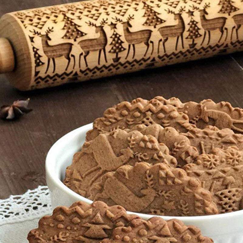 Rolling Pins Embossed Wooden With Patterns Baking Tools