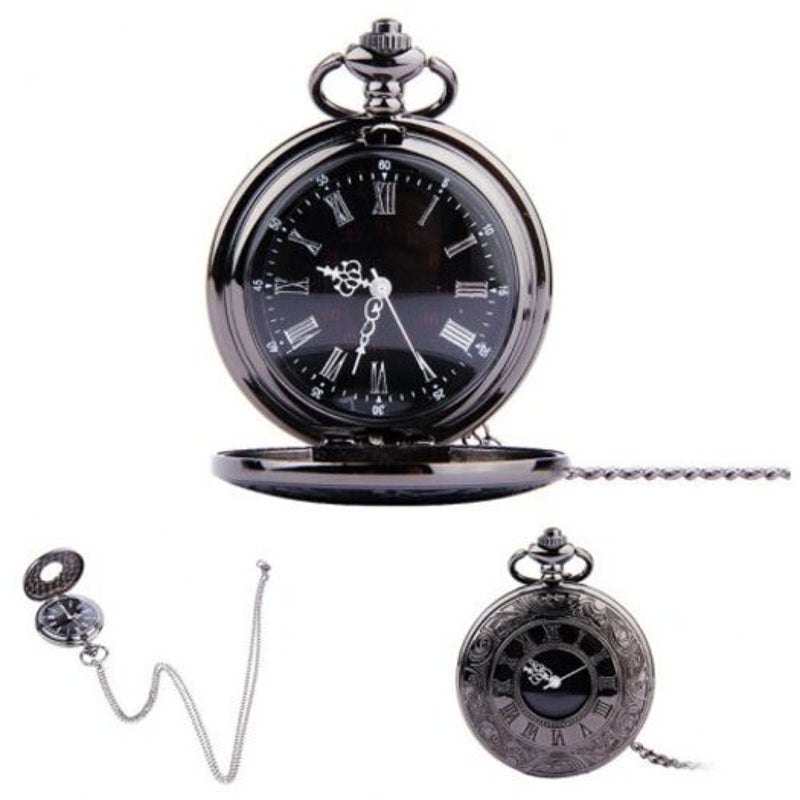 Baldr Pocket Watch Vintage Roman Numerals Quartz Black