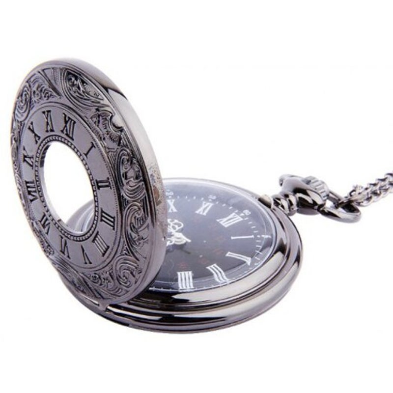 Baldr Pocket Watch Vintage Roman Numerals Quartz Black