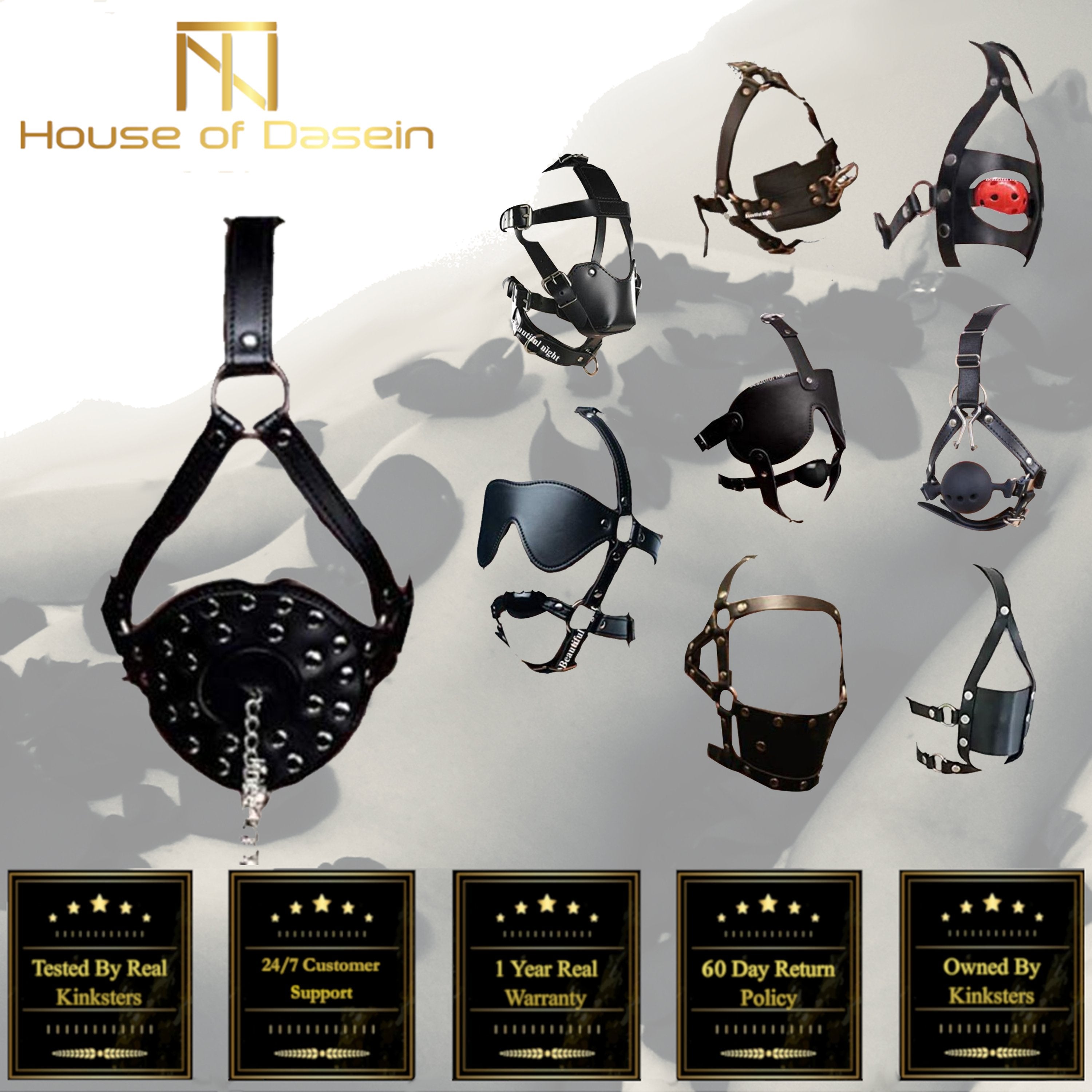 House Of Dasein Ball Gag Head Harness Mask Muzzle Blindfold Bondage Kink Bdsm Fetish Restraints