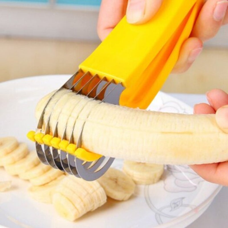 Banana Cutter Cucumber Ham Fruit Slicer Chopper Kitchen Tool Stainless Steel Blade Yolk Yellow