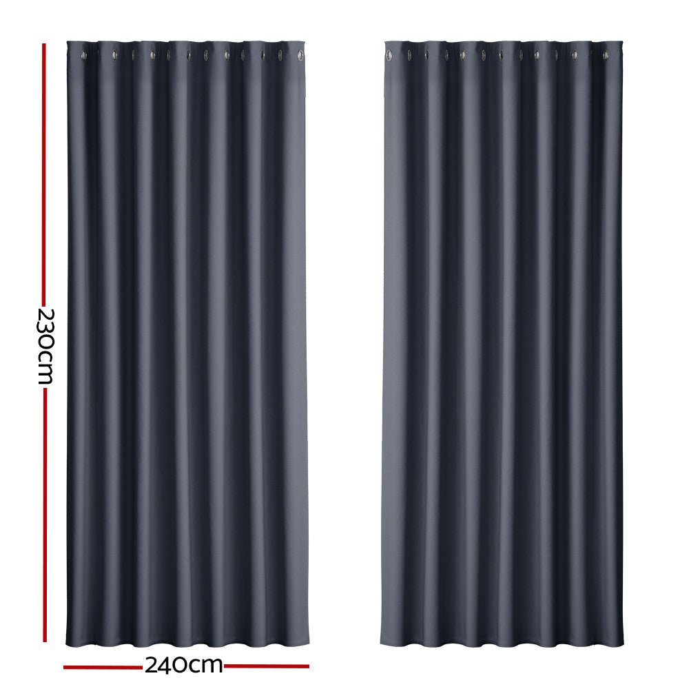 Artiss 2X Blockout Curtains Blackout Window Eyelet 240X230cm Charcoal