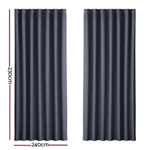 Artiss 2X Blockout Curtains Blackout Window Eyelet 240X230cm Charcoal