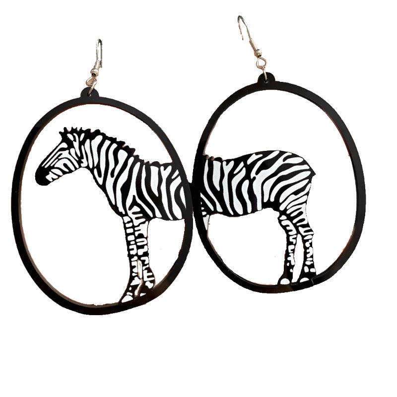 Veile Studios Acrylic Dangle Earrings Round Asymmetric Black Animals Drop Jewellery