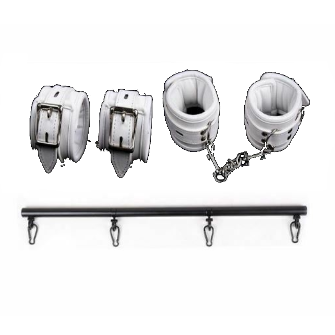 Bdsm White Wrist Ankle Cuffs Spreader Bar Bondage Kink Fetish Restraints