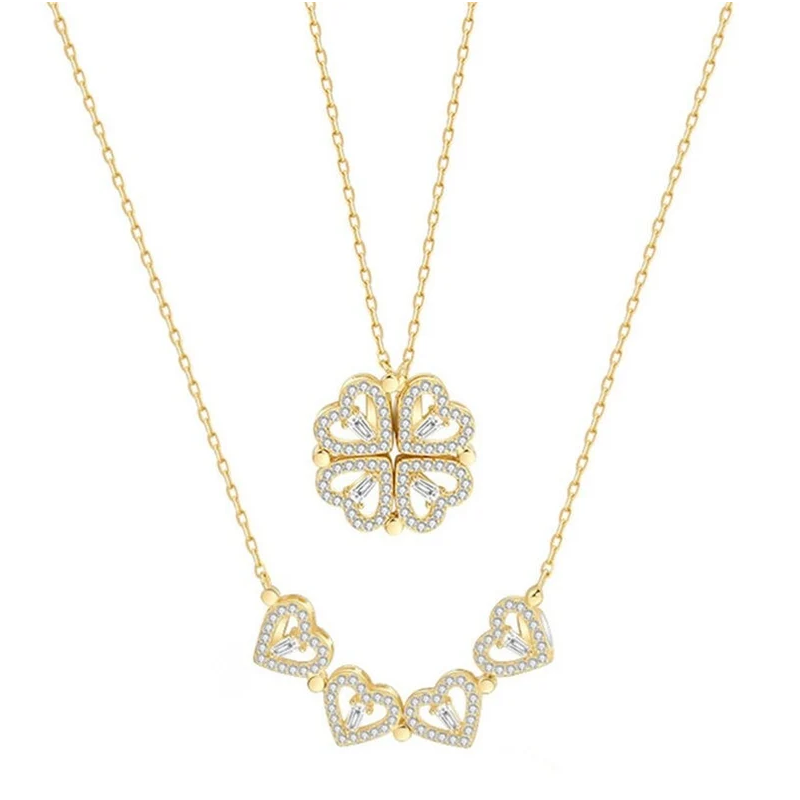 Beautiful Heart Four Leaf Clover Necklace Women Jewellery