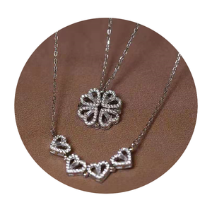 Beautiful Heart Four Leaf Clover Necklace Women Jewellery