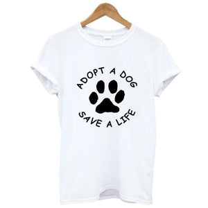 Adopt Dog Save Life Print Cotton Tee