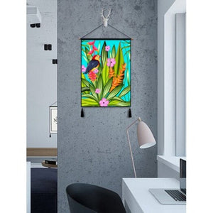 Bird Flower And Leaves Print Tassel Hanging Painting Beetle Green 1Pc1826 Inchno Frame