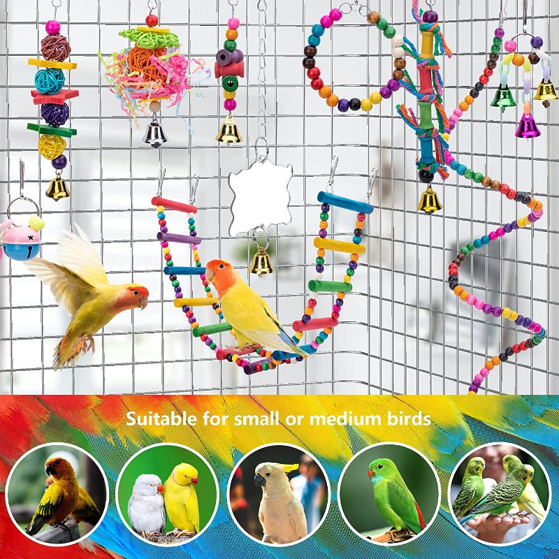 Bird Swing Chewing Toys Parrot Bell Hammock Cage Budgie Cockatiel Vivid