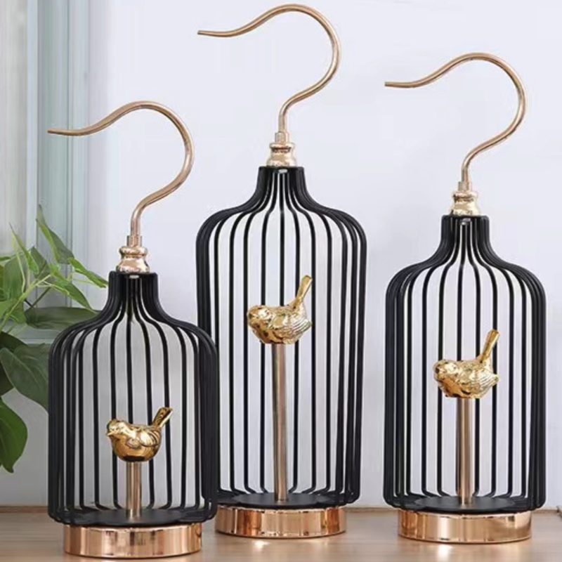 52 Centimetre Golden Handle Birdcage Tabletop Home Decor Sculptures Figurines