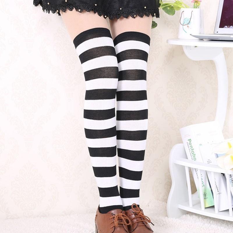 Black Striped Thigh Highs