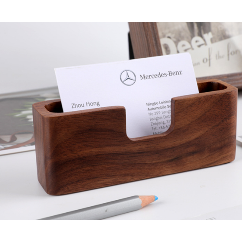 Black Walnut Solid Wood Business Card Case Office Desktop Wooden Holder