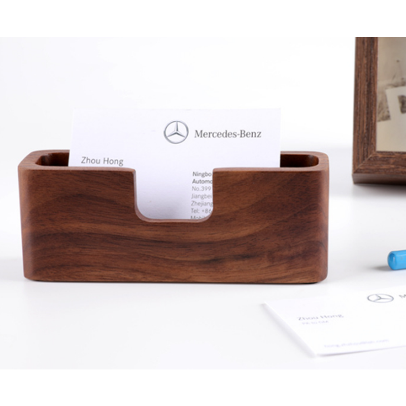 Black Walnut Solid Wood Business Card Case Office Desktop Wooden Holder