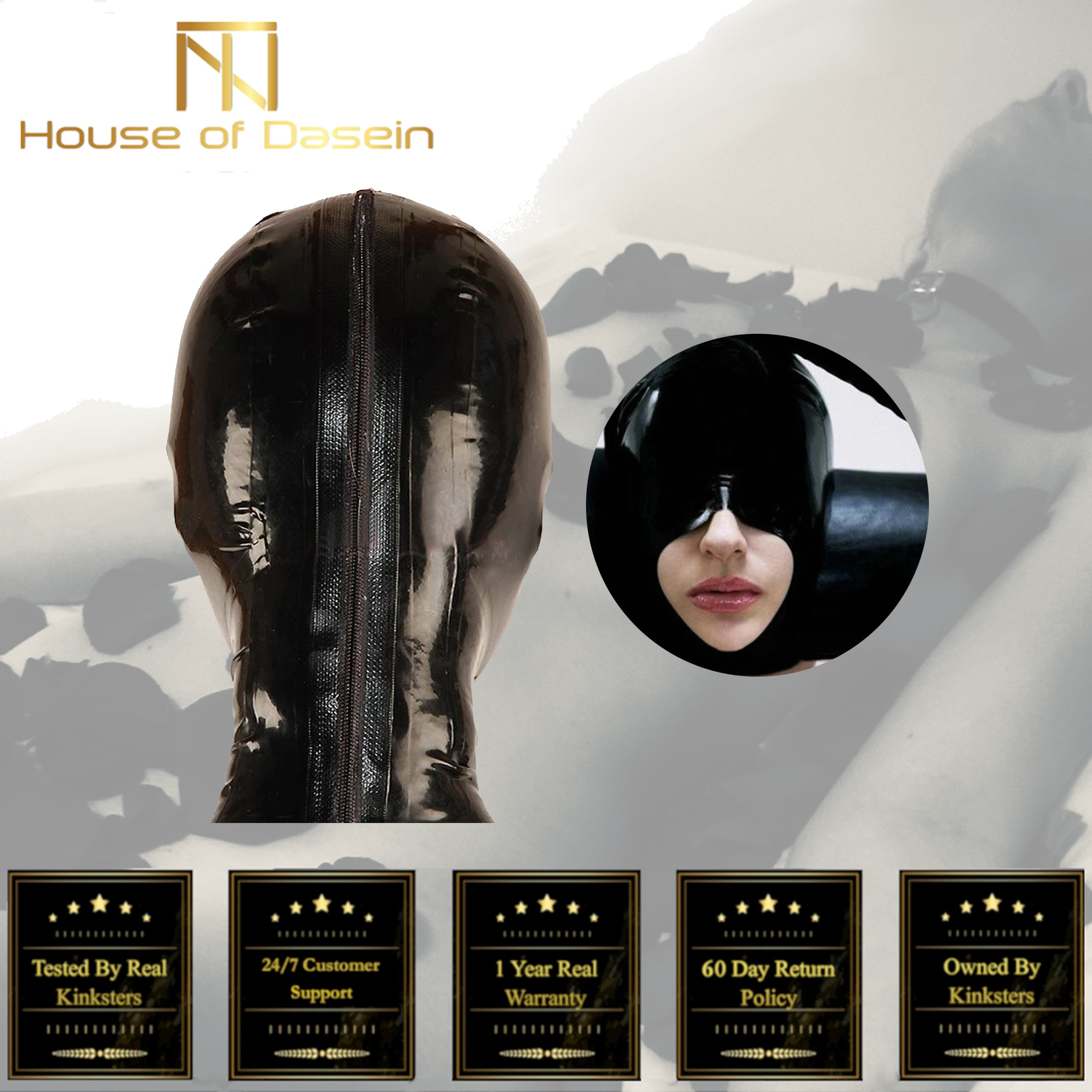 House Of Dasein Black Half Face Latex Hood Eye Cover Rubber Open Mouth Mask Bdsm Fetish