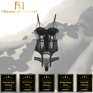 House Of Dasein Black High Elasticity Corset Bustier Cup Garter Set With Straps Lingerie