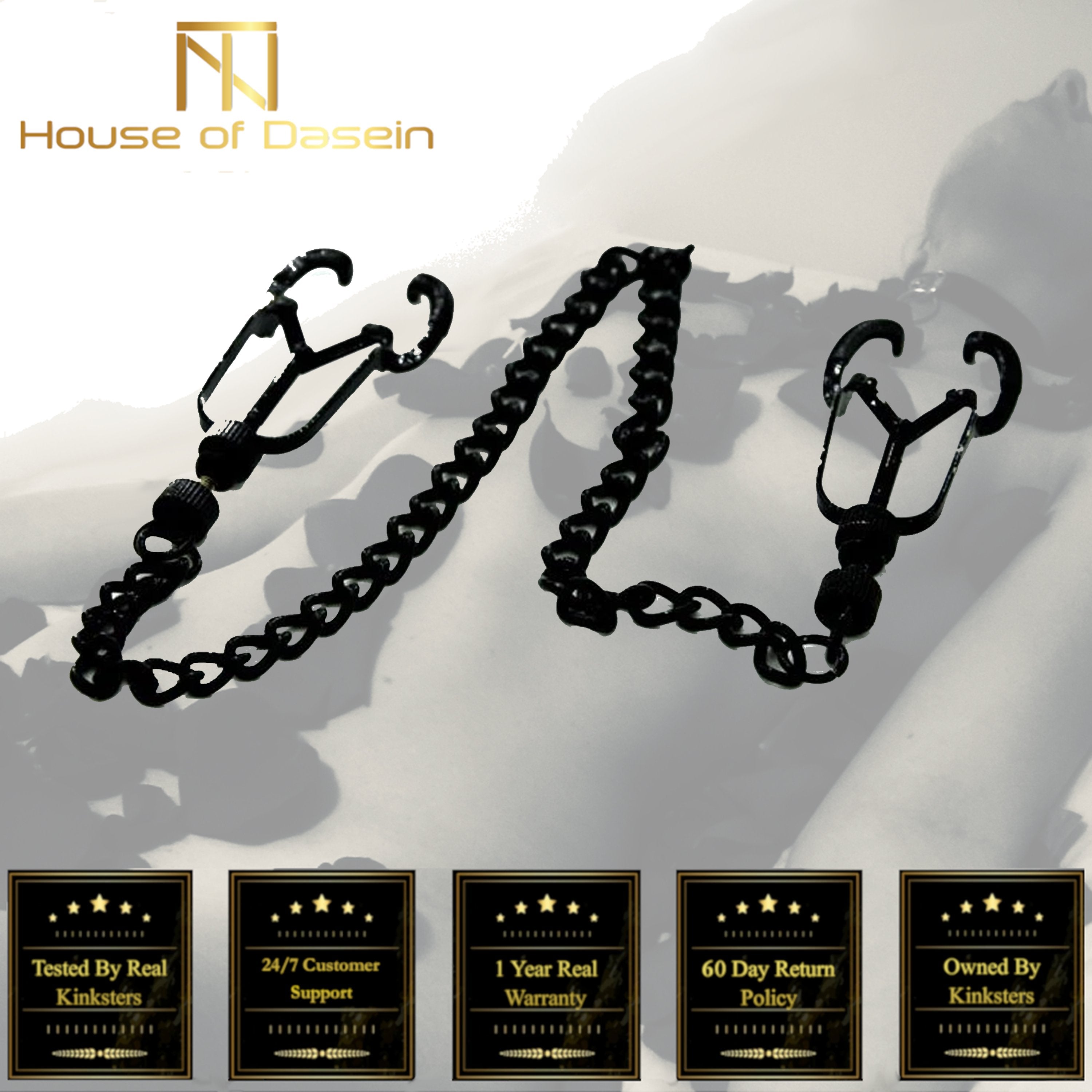 House Of Dasein Black Metal Nipple Clamps Chain Breast Bondage Bdsm Kink Fetish Restraints