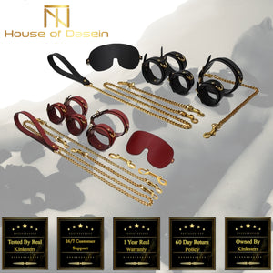 Black Red Bdsm Bondage Starter Kit Restraints Blindfold Collar Leash Cuffs